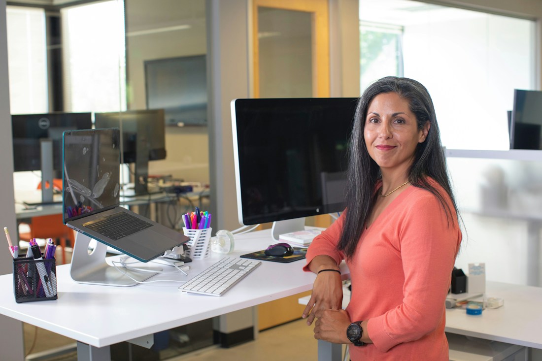 Sales professional at an office workstation